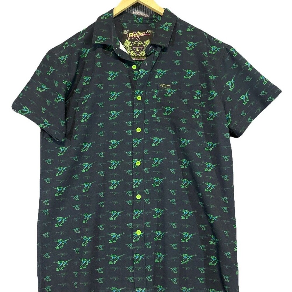 Retro Rifle Shirt Mens 3X  The Gator Super Stretch Green Button Short Sleeve